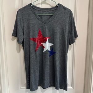 Gray V-Neck T-Shirt with Star Design